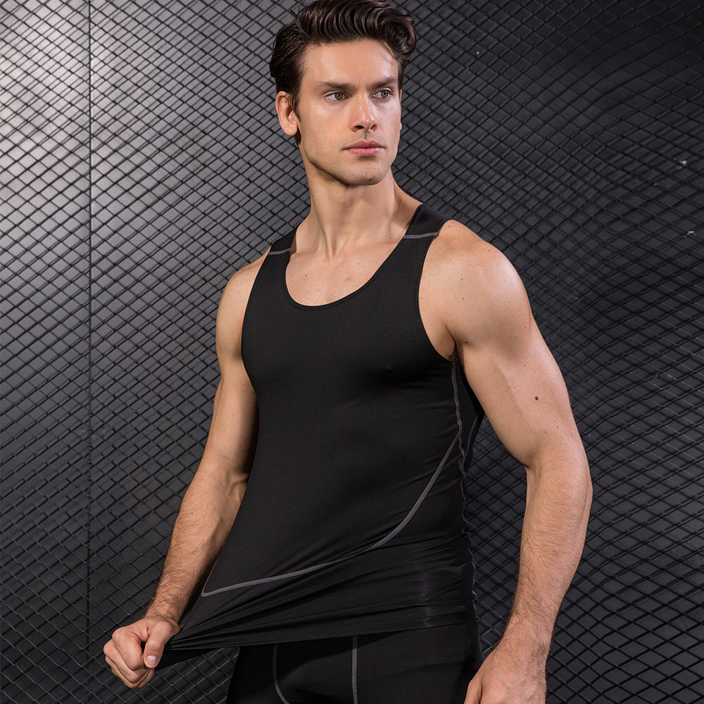 Men Black Sport Skinny Vest Ti - T Shirt Tight Fit ulasan dan harga