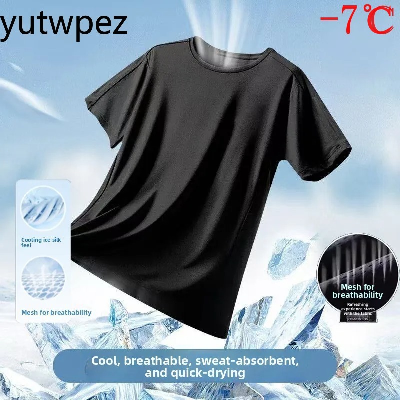 Summer Ice Silk Men T Shirt Sh - T Shirt Tight Fit ulasan dan harga